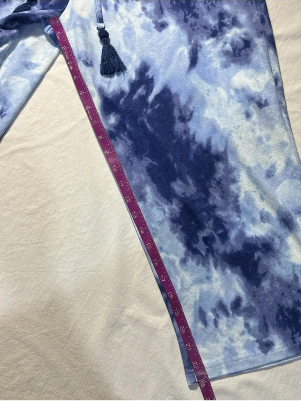 Belle by Kim Gravel Crop Pants Women’s Blue White Tie Dye Drawstring Sz M